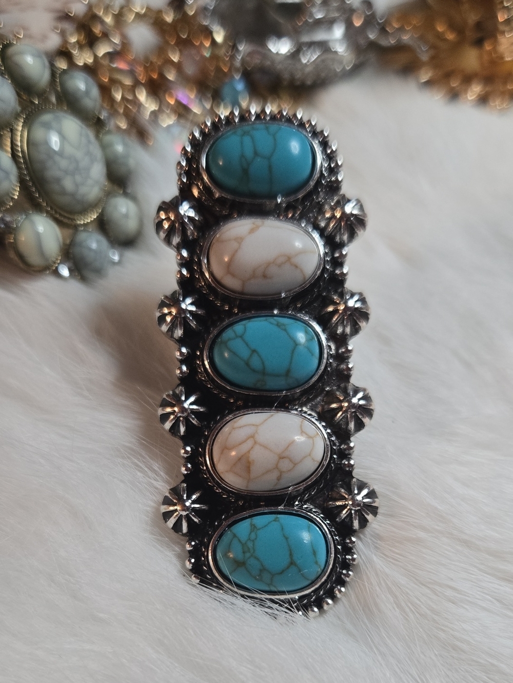 Turquoise & White Stone Statement Adjustable NWT